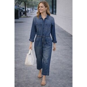 Scoop Women's Stretch Denim Jumpsuit‎ – Size 8, Cropped, Drawstring Waist